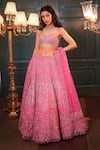 Buy_Isa By Dolly Wahal_Pink Net Hand Embroidery Jaal Sweetheart Rabea Floral Lehenga Set _at_Aza_Fashions