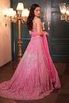 Shop_Isa By Dolly Wahal_Pink Net Hand Embroidery Jaal Sweetheart Rabea Floral Lehenga Set _at_Aza_Fashions