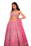 Isa By Dolly Wahal_Pink Net Hand Embroidery Jaal Sweetheart Rabea Floral Lehenga Set _Online_at_Aza_Fashions