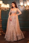 Buy_Isa By Dolly Wahal_Gold Net Hand Embroidery Sequins Off-shoulder Ophelia Fishcut Lehenga Set _at_Aza_Fashions