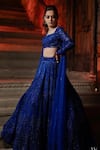 Buy_Isa By Dolly Wahal_Blue Net Hand Embroidery Sequins Noopur Crystal Lehenga And Drape Dupatta Set _at_Aza_Fashions