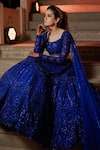 Isa By Dolly Wahal_Blue Net Hand Embroidery Sequins Noopur Crystal Lehenga And Drape Dupatta Set _Online_at_Aza_Fashions