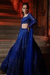 Buy_Isa By Dolly Wahal_Blue Net Hand Embroidery Sequins Noopur Crystal Lehenga And Drape Dupatta Set _Online_at_Aza_Fashions