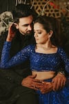 Buy_Isa By Dolly Wahal_Blue Net Hand Embroidery Sequins Noopur Crystal Lehenga And Drape Dupatta Set 