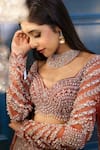 Isa By Dolly Wahal_Brown Net Hand Embroidery Sequins Sweetheart Feather Lehenga And Blouse Set_at_Aza_Fashions