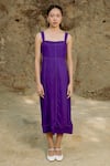 Buy_Raasa_Purple Cotton Muslin Solid Square Iris Strappy Dress _at_Aza_Fashions