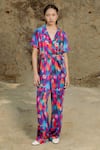 Buy_Raasa_Multi Color Cotton Modal Abstract Lapel Collar Luna Pattern Jumpsuit _at_Aza_Fashions