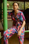 Raasa_Multi Color Cotton Modal Abstract Lapel Collar Luna Pattern Jumpsuit _Online_at_Aza_Fashions