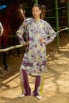 Buy_Raasa_Purple Modal Satin Abstract Mandarin Collar Aster Pattern Kurta With Pant _at_Aza_Fashions