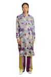 Buy_Raasa_Purple Modal Satin Abstract Mandarin Collar Aster Pattern Kurta With Pant _Online_at_Aza_Fashions