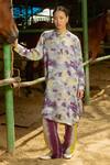 Shop_Raasa_Purple Modal Satin Abstract Mandarin Collar Aster Pattern Kurta With Pant 