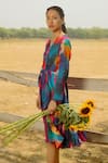 Raasa_Multi Color Cotton Muslin Abstract Bubble V-neck Aster Pattern Wrap Dress _Online_at_Aza_Fashions