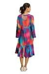 Shop_Raasa_Multi Color Cotton Muslin Abstract Bubble V-neck Aster Pattern Wrap Dress 