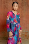 Raasa_Multi Color Cotton Muslin Abstract Bubble V-neck Aster Pattern Wrap Dress _Online