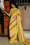 Raasa_Yellow Saree Wrinkle Chiffon Abstract Round Selene Pattern With Blouse _Online_at_Aza_Fashions