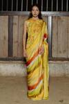 Buy_Raasa_Yellow Saree Wrinkle Chiffon Abstract Round Selene Pattern With Blouse _Online_at_Aza_Fashions