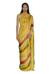 Shop_Raasa_Yellow Saree Wrinkle Chiffon Abstract Round Selene Pattern With Blouse _Online_at_Aza_Fashions