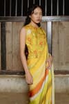 Raasa_Yellow Saree Wrinkle Chiffon Abstract Round Selene Pattern With Blouse _Online