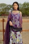 Raasa_Purple Dupatta Organza Abstract Scoop Cosmo Pleated Pattern Anarkali With _Online