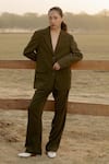 Raasa_Green Crepe Solid Lapel Collar Forest Blazer With Trouser _Online_at_Aza_Fashions