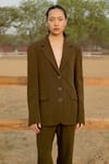 Shop_Raasa_Green Crepe Solid Lapel Collar Forest Blazer With Trouser 