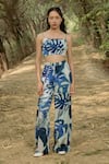 Buy_Raasa_Blue Cotton Modal Printed Leaf Straight Top And Pant Set _at_Aza_Fashions