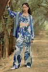 Raasa_Blue Cotton Modal Printed Leaf Straight Top And Pant Set _Online_at_Aza_Fashions