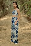 Raasa_Blue Cotton Modal Printed Leaf Straight Top And Pant Set _at_Aza_Fashions