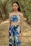 Shop_Raasa_Blue Cotton Modal Printed Leaf Straight Top And Pant Set 