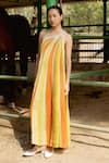 Buy_Raasa_Yellow Wrinkle Chiffon Stripe Asymmetric Pattern Dress _at_Aza_Fashions