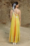 Shop_Raasa_Yellow Wrinkle Chiffon Stripe Asymmetric Pattern Dress _at_Aza_Fashions