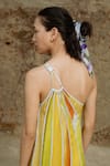 Buy_Raasa_Yellow Wrinkle Chiffon Stripe Asymmetric Pattern Dress 