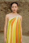 Shop_Raasa_Yellow Wrinkle Chiffon Stripe Asymmetric Pattern Dress 