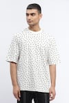 Abraham & Thakore_White Cotton Lycra Rib Printed Ant Motifs Pattern T-shirt _Online_at_Aza_Fashions