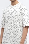 Abraham & Thakore_White Cotton Lycra Rib Printed Ant Motifs Pattern T-shirt _at_Aza_Fashions