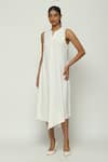 Buy_Abraham & Thakore_Ivory Tencel Lycra Plain Notched Flock Binary Dress_at_Aza_Fashions