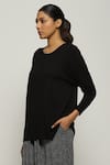 Shop_Abraham & Thakore_Black Tencel Lycra Plain Round Solid Full Sleeve Top_Online_at_Aza_Fashions