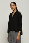 Buy_Abraham & Thakore_Black Tencel Lycra Plain Collared Top _Online_at_Aza_Fashions