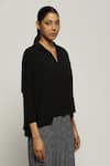 Shop_Abraham & Thakore_Black Tencel Lycra Plain Collared Top _Online_at_Aza_Fashions