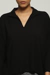 Abraham & Thakore_Black Tencel Lycra Plain Collared Top _at_Aza_Fashions