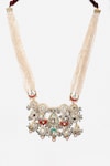 Shop_Dugran By Dugristyle_Multi Color Kundan Floral And Chaand Motif Necklace_at_Aza_Fashions