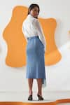 Pleats by Aruni_Blue Polyester Printed Denim Vione Pattern Skirt _Online_at_Aza_Fashions