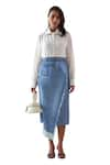 Shop_Pleats by Aruni_Blue Polyester Printed Denim Vione Pattern Skirt _Online_at_Aza_Fashions