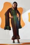 Buy_Pleats by Aruni_Green Polyester Printed Gradient Lines Cape Open Neck Luna Maxi Dress With _at_Aza_Fashions