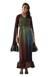 Buy_Pleats by Aruni_Green Polyester Printed Gradient Lines Cape Open Neck Luna Maxi Dress With _Online_at_Aza_Fashions