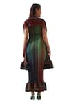 Pleats by Aruni_Green Polyester Printed Gradient Lines Cape Open Neck Luna Maxi Dress With _at_Aza_Fashions