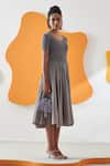 Buy_Pleats by Aruni_Grey Crepe Solid Round Herno Crushed Midi Dress _Online_at_Aza_Fashions