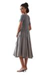 Shop_Pleats by Aruni_Grey Crepe Solid Round Herno Crushed Midi Dress _Online_at_Aza_Fashions