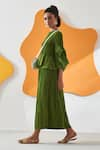 Buy_Pleats by Aruni_Green Crepe Solid Round Lime Pleated Top And Culotte Pant Set _Online_at_Aza_Fashions