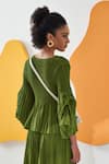 Shop_Pleats by Aruni_Green Crepe Solid Round Lime Pleated Top And Culotte Pant Set _Online_at_Aza_Fashions